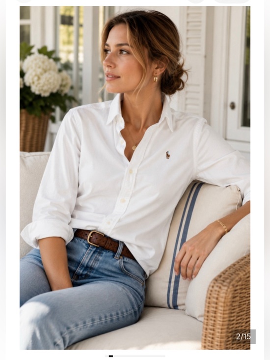 Ralph Lauren Tops - Ralph Lauren White Button-Up Shirt with Embroidered Pony